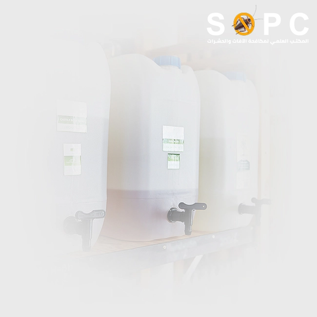 large containers holding liquid solutions, similar to those used in ant control treatments