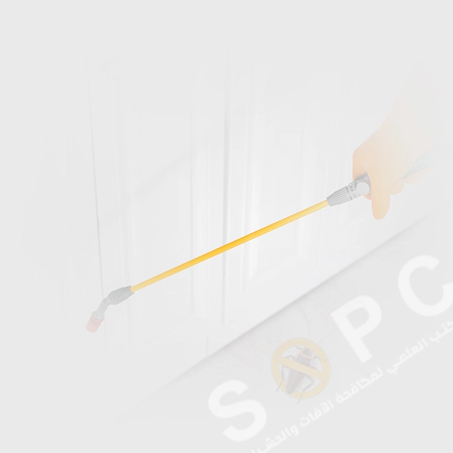 A close-up image of a uniformed pest control worker standing in a kitchen holding a toxic spray with the SOPC trademark.