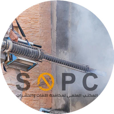 عامل مكافحة حشرات يرش مبيدًا كيميائيًا بجانب سور منزل يشبه الفيلات في القاهرة