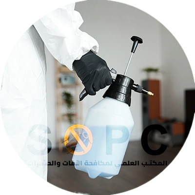 professional exterminator spraying with sopc logo